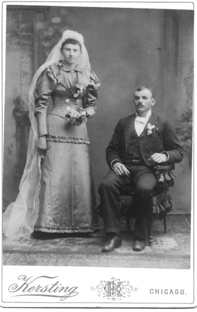 George Dunteman (1869-1932) and Bertha Wischsdadt Dunteman (1869-1951) at their wedding in 1893. George sat for the photo because Bertha was taller than he.