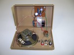 Inside view of the LM386 audio amp. I don't know what the plastic box was originally for, but it had a speaker in it and I got it for a dollar at the Flagstaff hamfest.